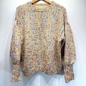 Multicolor Confetti Knit Oversized Balloon Sleeve Sweater Size Medium Mainstrip
